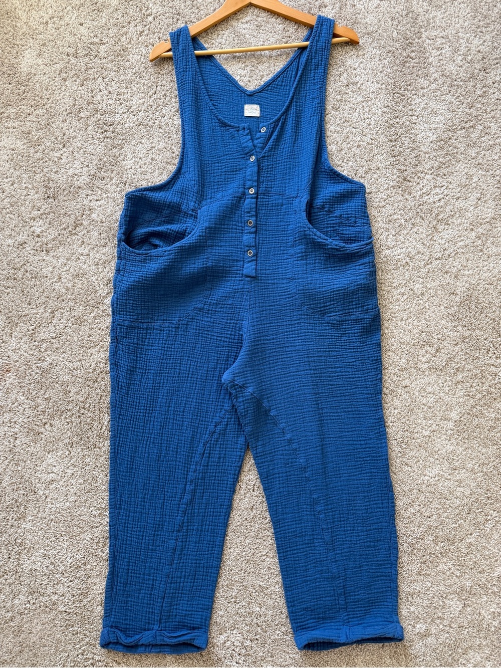 Large cobalt blue buttercup women’s wide leg gauze cotton bold pant romper